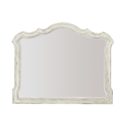 A beautiful antique mirror from Bernhardt with a bevelled mirrored edge and classic white frame 