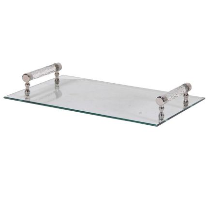 Elegant glass tray with crystal handles