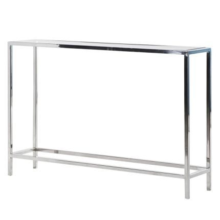 Slimline stainless steel and glass console table