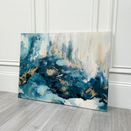 Blue watercolour style canvas with gold accents