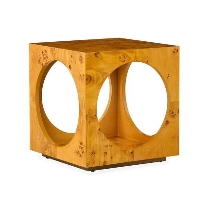Tasteful and stylish accent table with large circle cut out details 