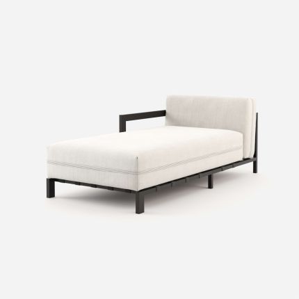 White, outdoor, chaise longue sofa module with black frame