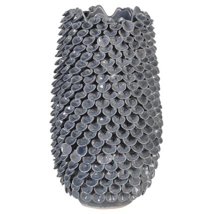Glossy grey leaf design ceramic vase 
