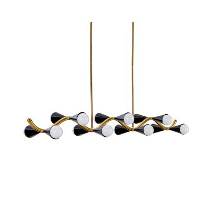 A luxurious brass and black wave chandelier by Jonathan Adler