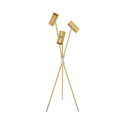 A luxurious polished brass and nickel task tripod lamp with a bowtie cuff and capped feet