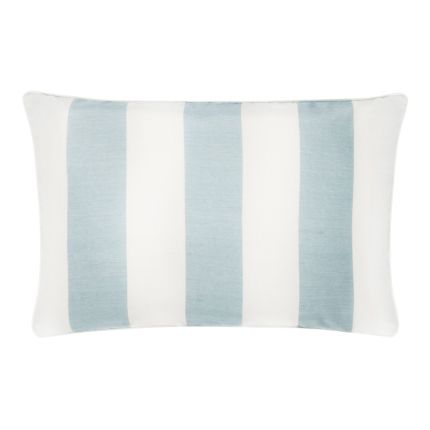 cosy silk cushion with blue and ivory stripes