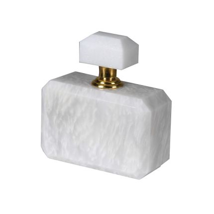 A luxuriously elegant perfume bottle with a wonderful white marble finish and beautiful brass accents