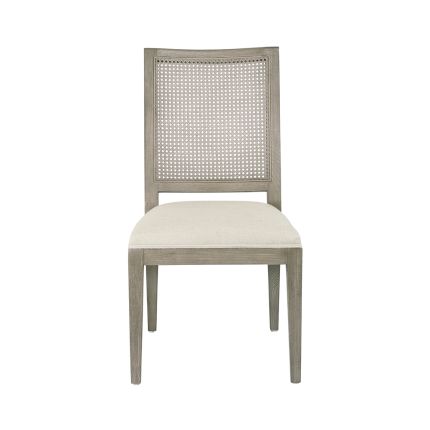 natural dining chair with linen seat and woven back panel