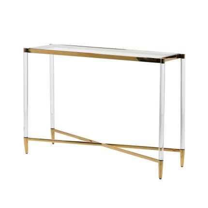 tempered glass and brass console table 