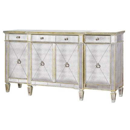 silver and gold distressed 4 door cabinet 