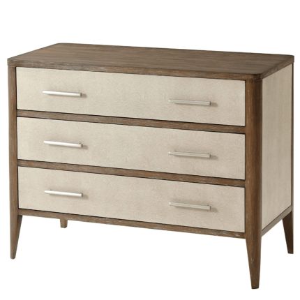 Luxurious chest of drawers with wooden frame and cream leather drawers