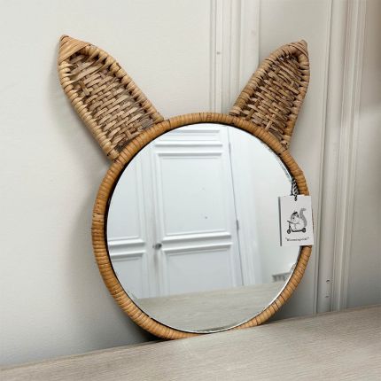 Natural rattan wall mirror with bunny ears