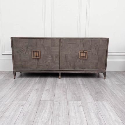 Brown 4-door sideboard with brass handles