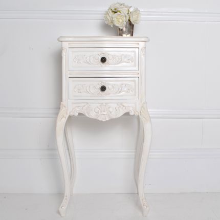 Classical White 2 Drawer Bedside Table 