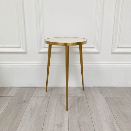 Slim, white concrete top side table