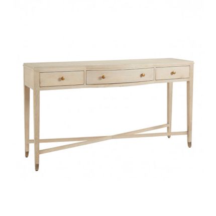 A luxurious whitewash oak console table with brass detailing
