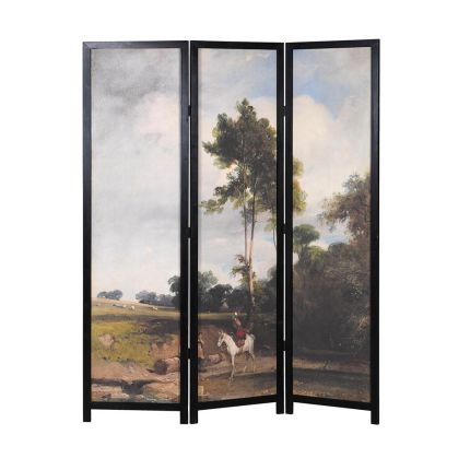 Artistic folding screen with black frame