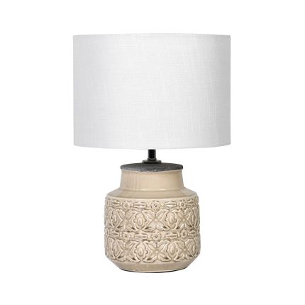 Stunning lamp with patterned base and white linen shade