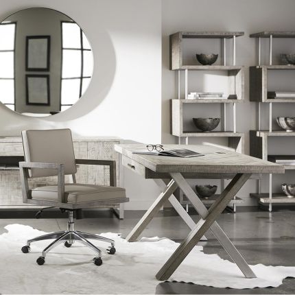Sophisticated wooden desk with frieze drawer and crossed legs