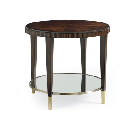 A unique side table by Caracole with hand-carved scallops, brass feet and a cherry blossom underside