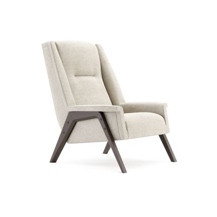 A luxurious armchair with a weave upholstery and stained beech finish