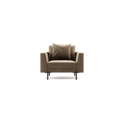 Luxury, soft velvet, contemporary one seater sofa with black accents