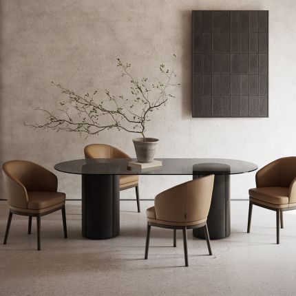 A sophisticated dining table by Domkapa with a luxury leather finish