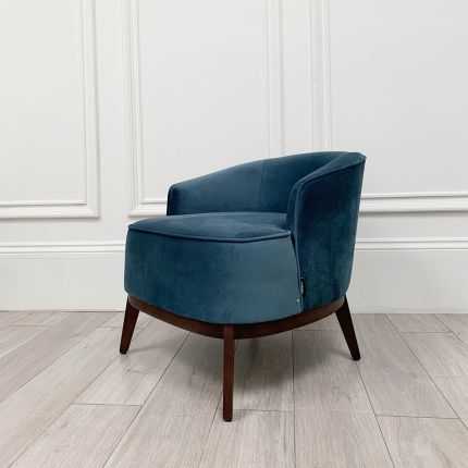 Beautiful dark blue velvet upholstered armchair