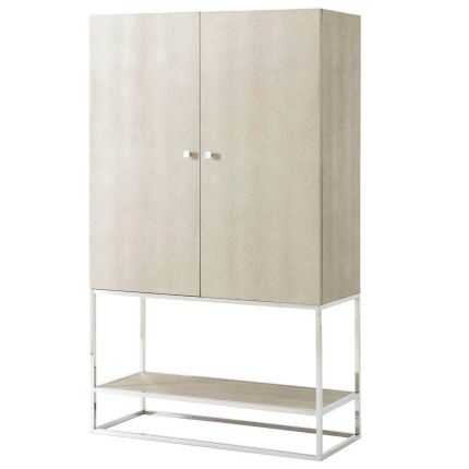 Natural leather bar cabinet with glass insert