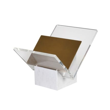 A chic white marble and acrylic book stand
