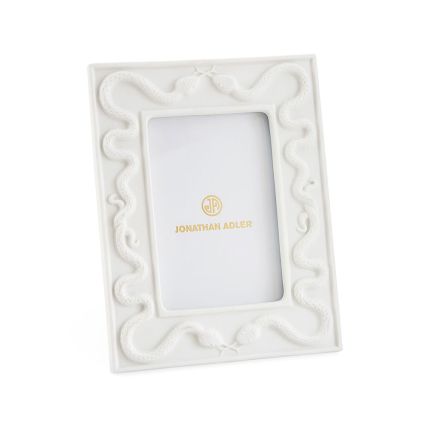 Striking snakes design picture frame in white porcelain