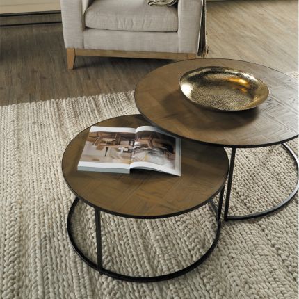 Luxurious set of 2 natural wooden coffee tables