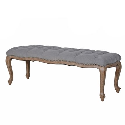 Traditional style bench with divine deep buttoning and a beautiful grey, linen-blend upholstery 