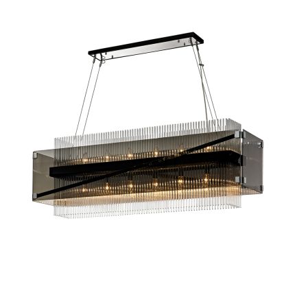 A unique and industrial style dark bronze polished chrome chandelier by Hudson Valley