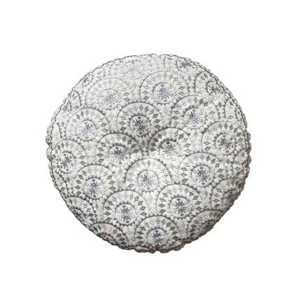 Round embroidered silver bohemian patterned cushion