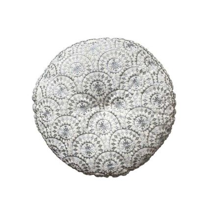 Round embroidered silver bohemian patterned cushion