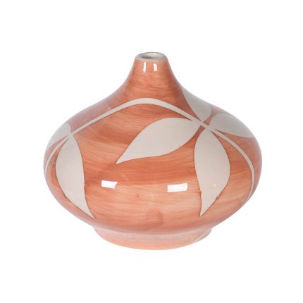 Gorgeous peachy washed vase with floral pattern