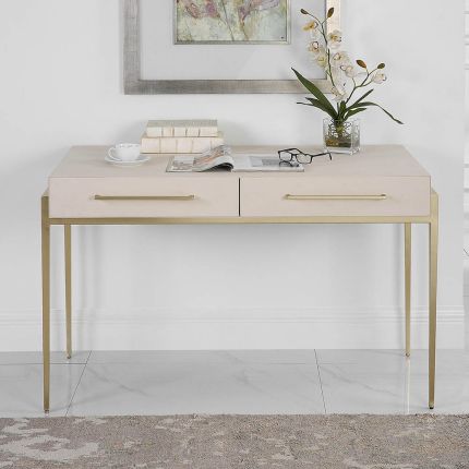 Sleek and elegant console table/desk with gentle brass accents