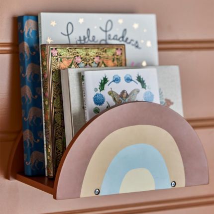 A dainty shelf with a rainbow-inspired design and contemporary colour scheme