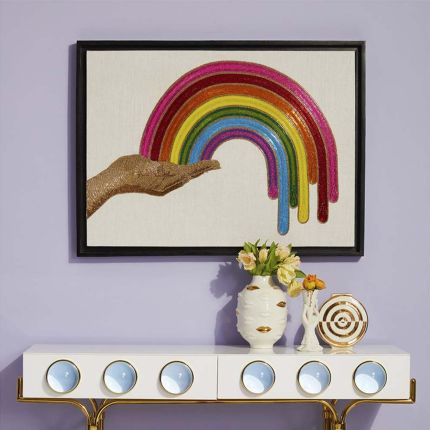 A luxurious piece of rainbow wall art made of glass beads