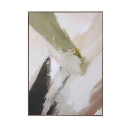 abstract painting with green and natural tone brush strokes