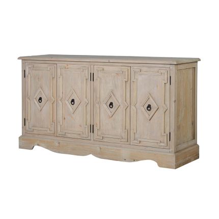 beautiful and chic rustic sideboard with wooden detailing and four hinged doors
