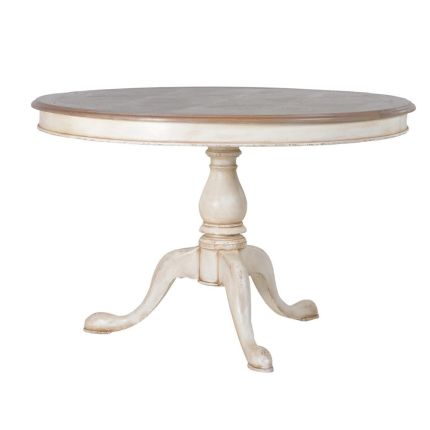 Round French-style table with parquet tableotop