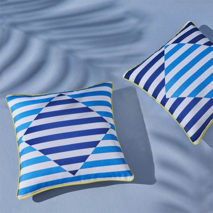 Beautiful blue striped cushions with reversible pattern