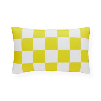 Yellow side of ravishing reversible checkered cushion