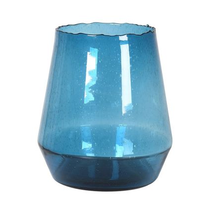 Blue glass vase with jagged edge top