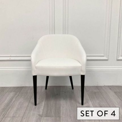 Glamorous white linen dining chair with metal detail and black walnut wood legs