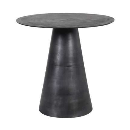 Contemporary black aluminium side table with round tabletop and conical base