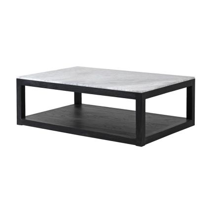 Elegant wooden coffee table with white marble surface