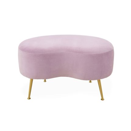 A glamorous pastel lavender ottoman with polished brass legs
